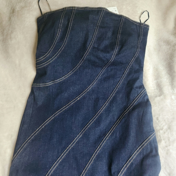 ZARA TOPSTITCHED Denim Midi Dress Dark Blue Sz XL. Nwt NO LOW BALLING!! - Picture 6 of 11